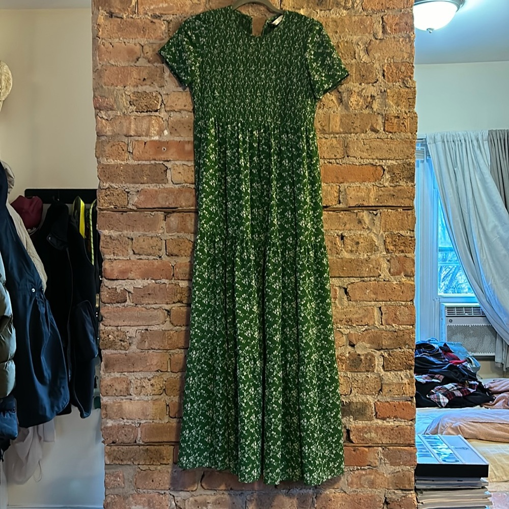 Zara Maxi Peasant Dress Kelly Green size XS